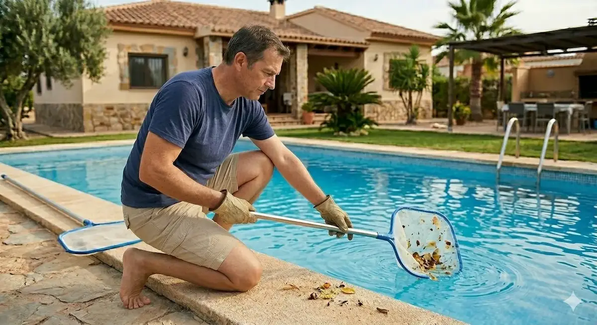 mantenimiento-de-piscina-low-cost-hombre-sacando-hojas-imagen-IA
